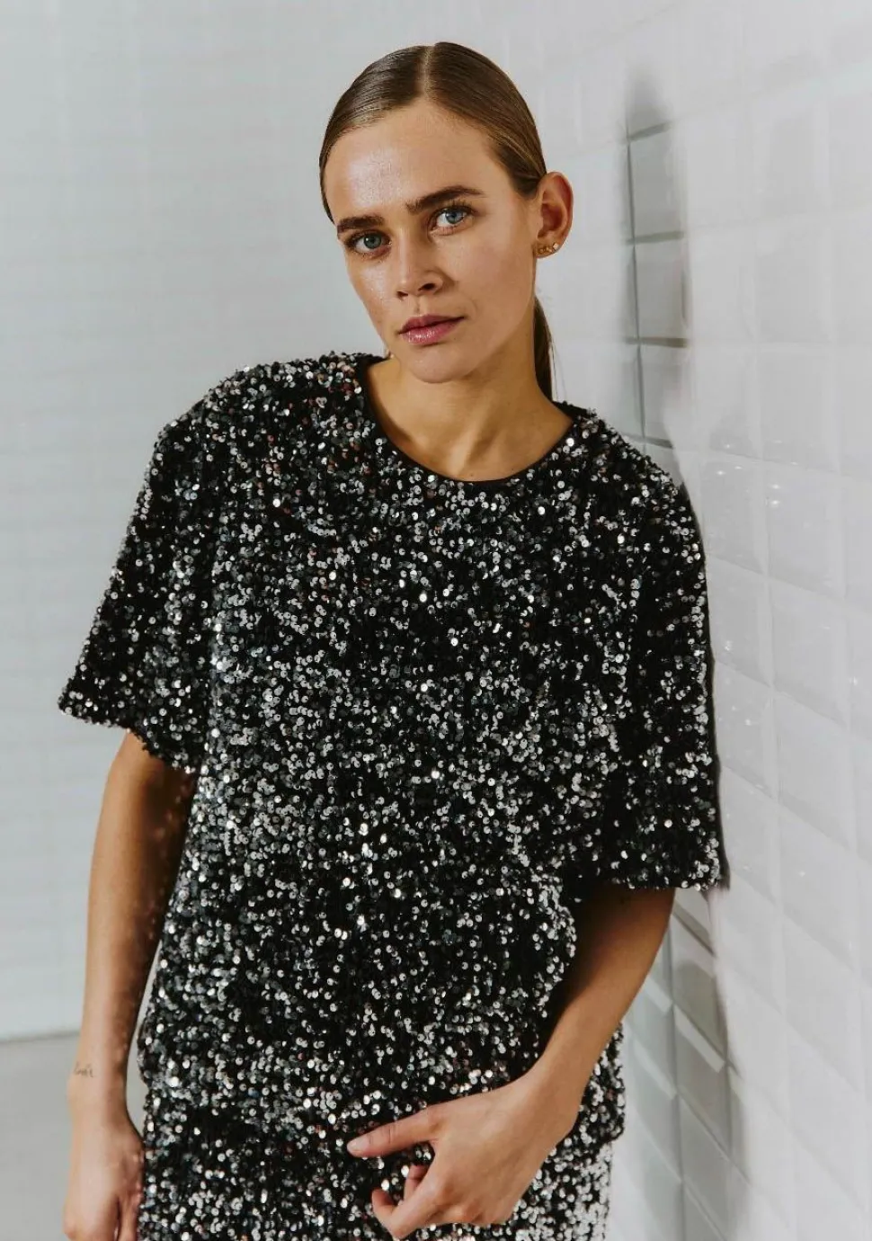 WITH BLACK BLOUSE